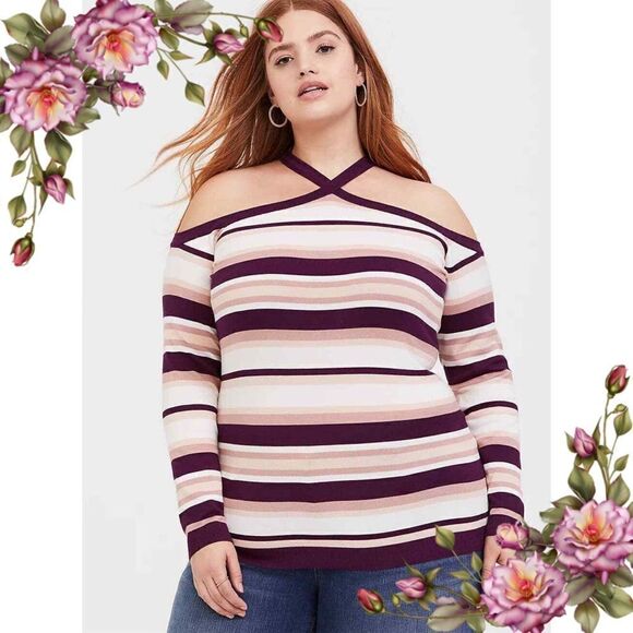 Torrid Pullover Cross Neck Ribbed Cold Shoulder Sweater Plus Size: 3X - Picture 1 of 15